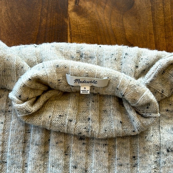 Madewell Speckled Ribbed Mock Neck Sweater Small | Cream Cozy Knit - Picture 3 of 4